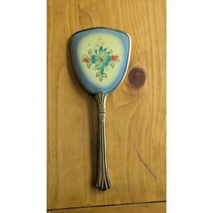 Antique Gold Tone Floral Etched Hand Vanity Mirror